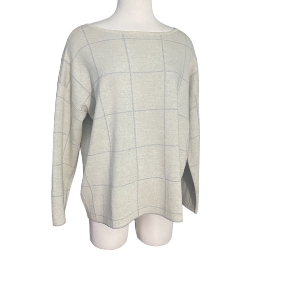 Eileen Fisher Sweaters - Eileen Fisher Windowpane Merino Wool Bateau-Neck Sweater
